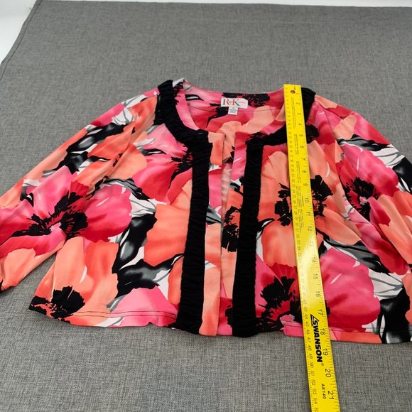 R&K Originals cropped Floral Open Jacket Cardigan 16 Black Pink Orange 3/4 Sleev - Picture 3 of 15